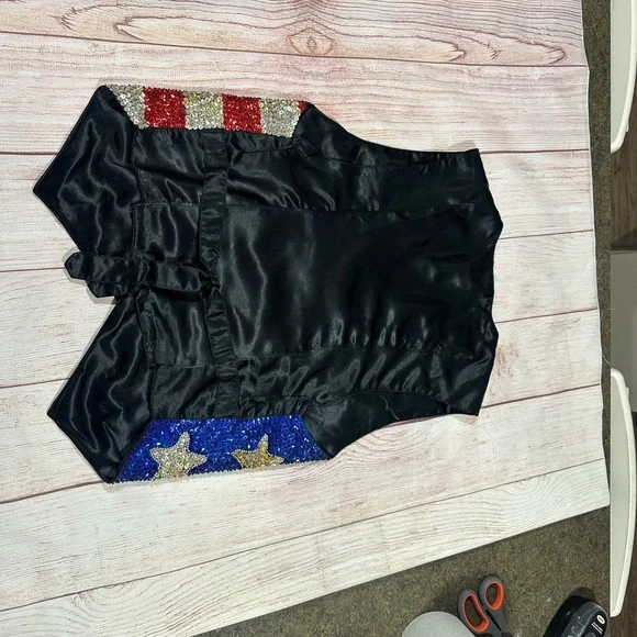 Vintage Y2K Patriotic Glitter Star Flag Sequin Waistcoat Button Vest - Picture 8 of 10